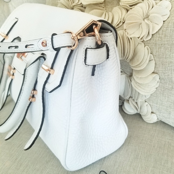 Rebecca Minkoff Jules Satchel White Leather Crossbody Handbag Rose Gold Hardware - Picture 15 of 16